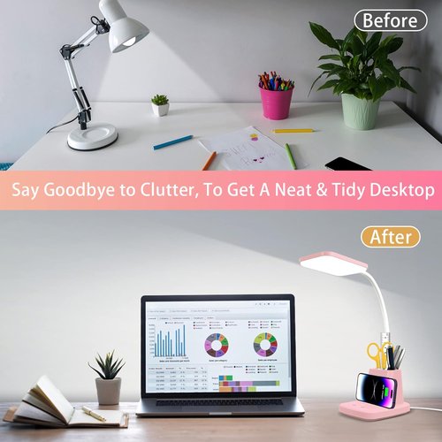 Sailstar Pink Desk Lamp - Wireless Charger & Pen Holder | Dimmable LED with Flexible Arm for Home Office & Kids