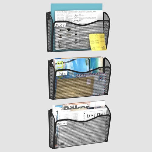 BOHDK Wall File Organizer, Mesh Hanging File Organizer, Home Office Organization and Storage, 3 Single Pockets Document Magazine Rack