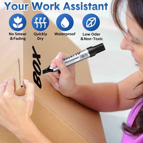 Thenshop 60 Pcs Jumbo Permanent Markers Bulk 10mm Chisel Tip Black Thick Permanent Markers Set Waterproof Jumbo Marker for Industrial Use Work on Wood Metal Glass Window Car Glass Paint Pen