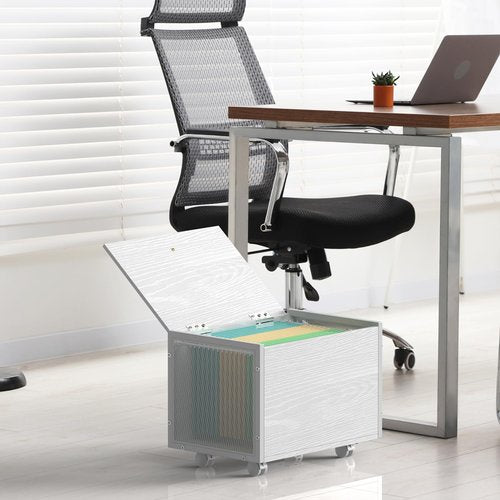 Small File Cabinet on Wheels, Rolling File Organizer for Letter & Legal Size, White File Cabinet with Lid, Wooden Decorative File Box Under Desk for Home Office