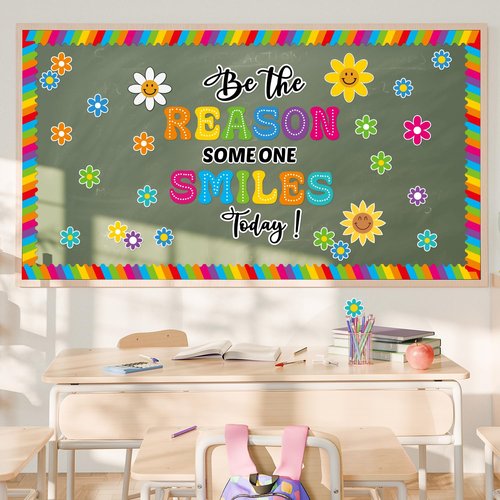 Welcome Back to School Bulletin Board Decorations, Be The Reason Someone Smiles Today Bulletin Board Decor Sets for Smiley Face Classroom Decor, Boho Theme Back to School Decorations for Classroom