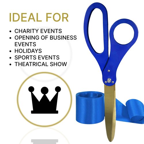Big Ribbon Cutting Ceremony Kit - 25 Inch Blue Scissors for Grand Opening and Blue Satin Ribbon for Grand Events Business Openings and Inaugurations