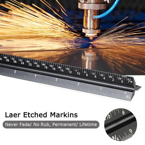 Soraco 12" Aluminum Triangular Architect Scale Ruler – Laser-Etched Imperial Measurements – Durable Black Anodized Finish – Ideal for Architects, Engineers, Draftsmen, and Students(Black)