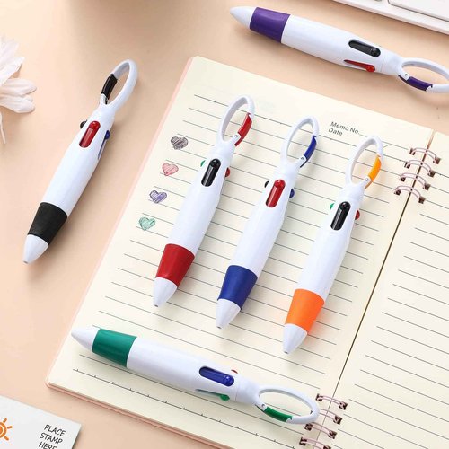 Yinder Retractable Shuttle Pens with Buckle Clip 4 in 1 Multicolored Ink Nurse Ballpoint Pens with Keychain for Office Supplies Teacher Gifts(200 Pieces)