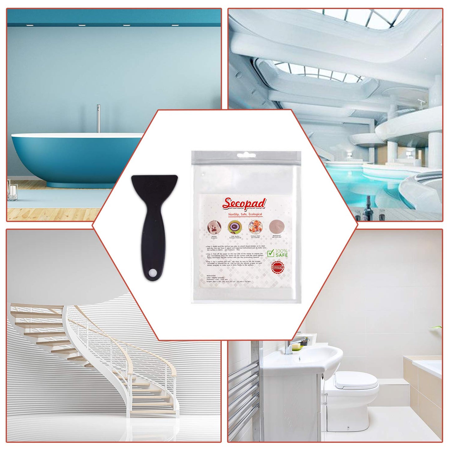 Secopad 20 PCS Original Non Slip Bathtub Stickers, Shower Floor Non Slip Stickers Bright Flowers Appliques with Premium Scraper