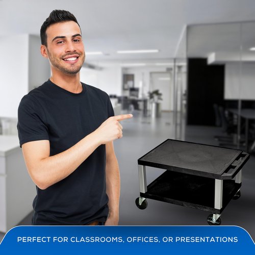 A-to-Z Supply WT16-N 16" AV Cart, 2 Molded Plastic Shelves, Heavy-Duty Casters, Ergonomic Handle, Optional Electrical Assembly, 24"W x 18"D x 16"H, Made in USA