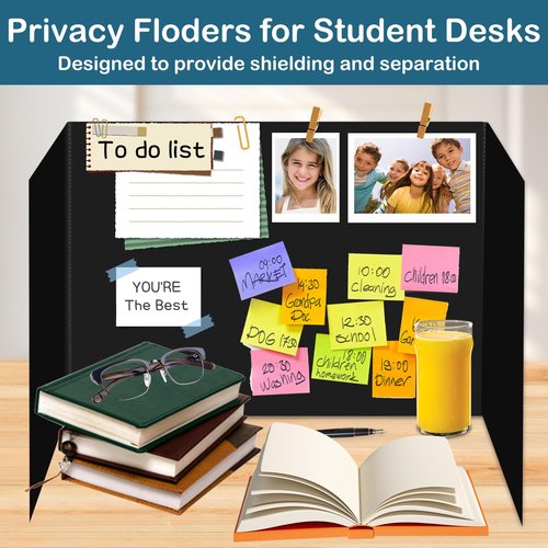 24 Pack Plastic Desk Dividers Black Privacy Folders for Students Study Carrel Divider Classroom Shield Folder Boards for Student Desks Classroom Teacher Supplies Test Divider