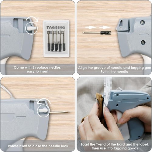 Tagging Gun for Clothing, Tag Attacher Gun with 5 Steel Needles, 2000 pcs 2" Black and White Barbs Fasteners & 300 Clothing Labels, Yard Sale Retail Store Tagging Gun Set (Not Mini Stitch)