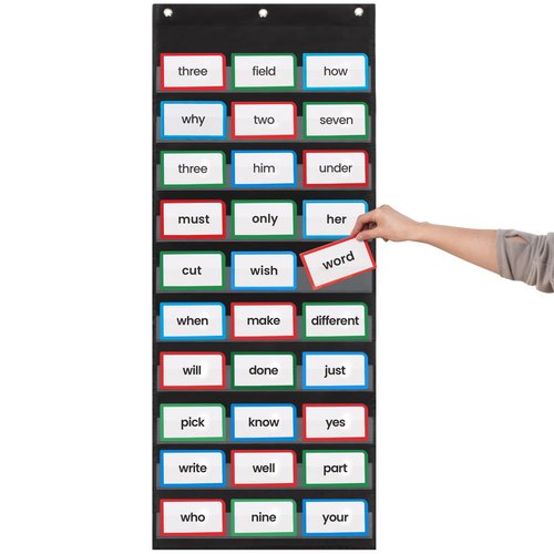 Essex Wares - 17" Wide x 44" Tall Pocket Chart, Black - Sturdy Pocket Chart for Classroom for Sentence Strips - Easy to Use & Hang, Reusable Black Pocket Chart