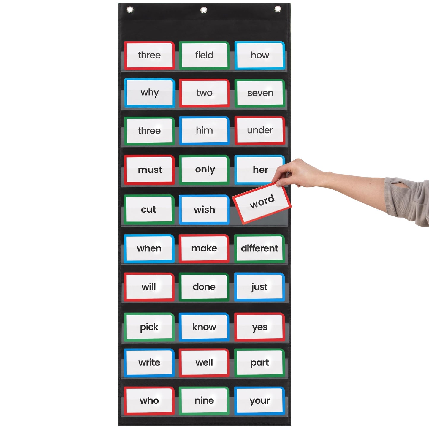 Essex Wares - 17" Wide x 44" Tall Pocket Chart, Black - Sturdy Pocket Chart for Classroom for Sentence Strips - Easy to Use & Hang, Reusable Black Pocket Chart
