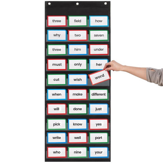 Essex Wares - 17" Wide x 44" Tall Pocket Chart, Black - Sturdy Pocket Chart for Classroom for Sentence Strips - Easy to Use & Hang, Reusable Black Pocket Chart
