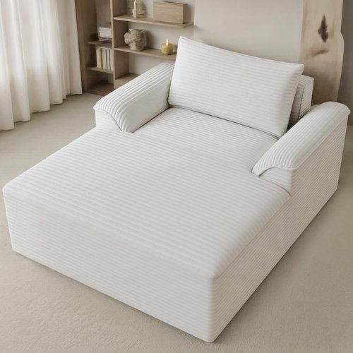 Claiks 68" Oversized Chaise Lounge Chair - Corduroy Upholstered Sleeper Sofa Bed with Pillows, Beige