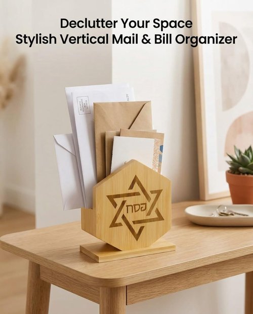 Skiennix 2-Pack Bamboo Hexagonal Judaica Decor - Stylish Star of David Napkin Holders | Modern Jewish Home Organization