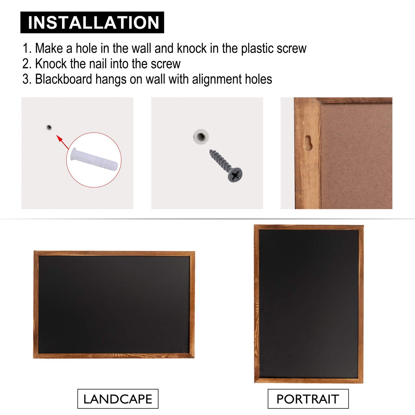 Board2by Magnetic Chalkboard Black Board 48 x 36, Extra Large Chalk Board Blackboard for Wall Decor, Easy-to-Erase Wood Framed Magnet Board, 4 Magnets for School, Home & Office (Rustic Brown)