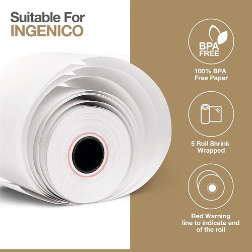 Ingenico Thermal Paper Rolls - BPA-Free Receipt Paper for Credit Card Machines - 10 Rolls
