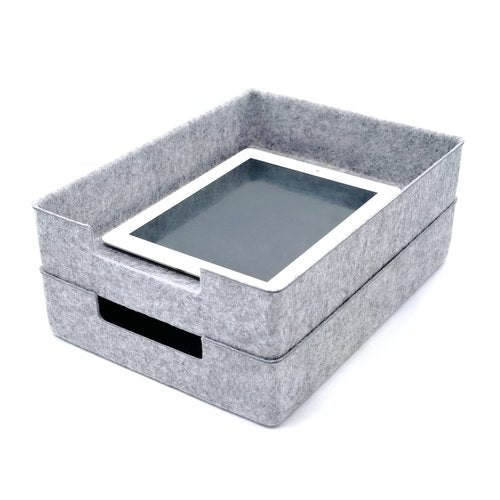 Welaxy Desk Drawer Organizer Letter Trays Felt Document File Papers Magazines Storage Sorting Box Soft Sturdy 2-piece office home back to school solution (Light Grey)