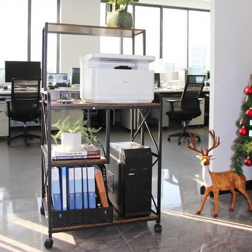 FLYZC Printer Stand, Large Printer Stand with Storage, 23 x 18 Inch Printer Table for Home Office, 4 Tier Home Printer Cart with Wheels & Socket, Computer Tower Stand, Vintage Brown