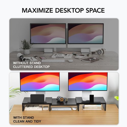 HUANUO Adjustable Under Desk Footrest, Dual Monitor Stand Riser