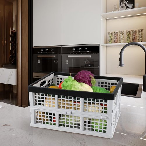 Tstorage 34 L Plastic Collapsible Storage Crate, Folding Stackable Storage Crate, Foldable Basket, 3 Packs