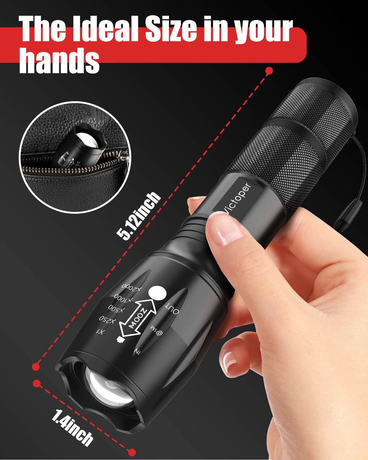 Victoper LED Flashlight - Bright Tactical Torch with 5 Modes | Waterproof & Zoomable - 2 Pack for Outdoor Adventures