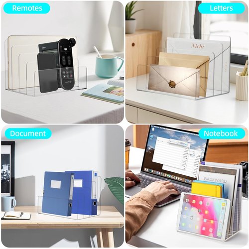ZZDWLDHA 2 PCS Acrylic File Holder,4Sections Clear File Organizer Mail Letter Sorter Desktop Folder for Home Office School