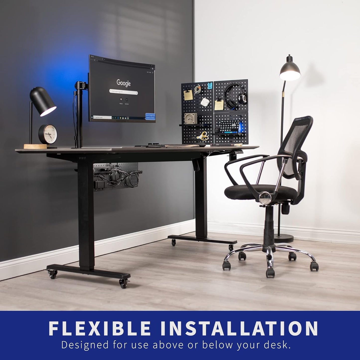 VIVO Steel Clamp-On Desk Pegboard - 12x20 Inch Magnetic Privacy Panel | Black Office Organizer