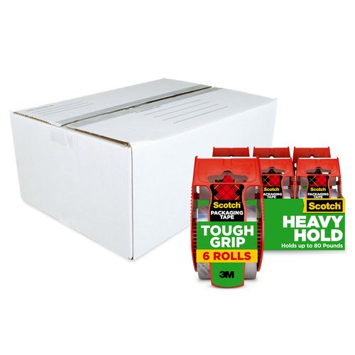 Scotch Tough Grip Packing Tape, 1.88 in x 22.2 yd, 6 Rolls with Dispensers + Scotch Mailing & Storage Boxes, 14 in x 10 in x 5-1/2 in