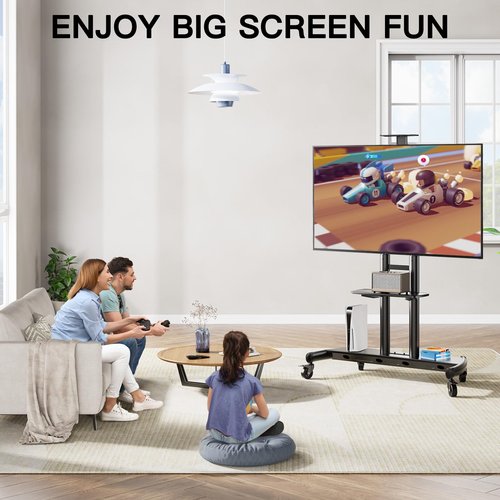 PERLESMITH Mobile TV Stand for 55-90 Inch Flat/Curved Screen TV Max VESA 800x500mm Outdoor TV Cart with Height Adjustable AV Shelf- UL Certificated Rolling Floor TV Stand Holds up to 200Lbs (PSTVMC07)