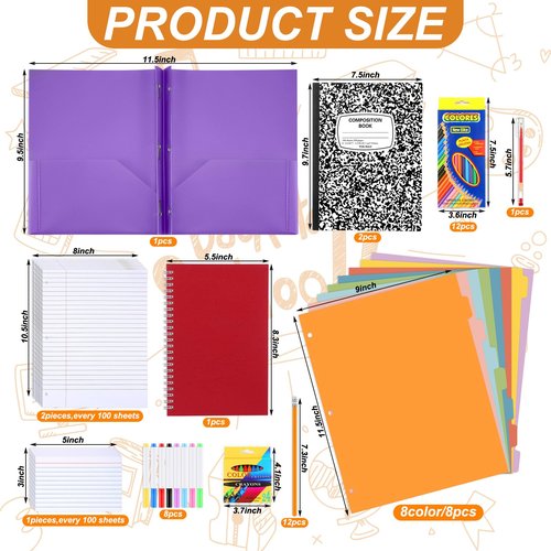 AmazingSpark 80 Pcs Back to School Supplies Kit for Second and Third Grade Students Elementary School Essentials Bundle Pack Includes Folders Notebooks Pencils Markers Crayons Pens