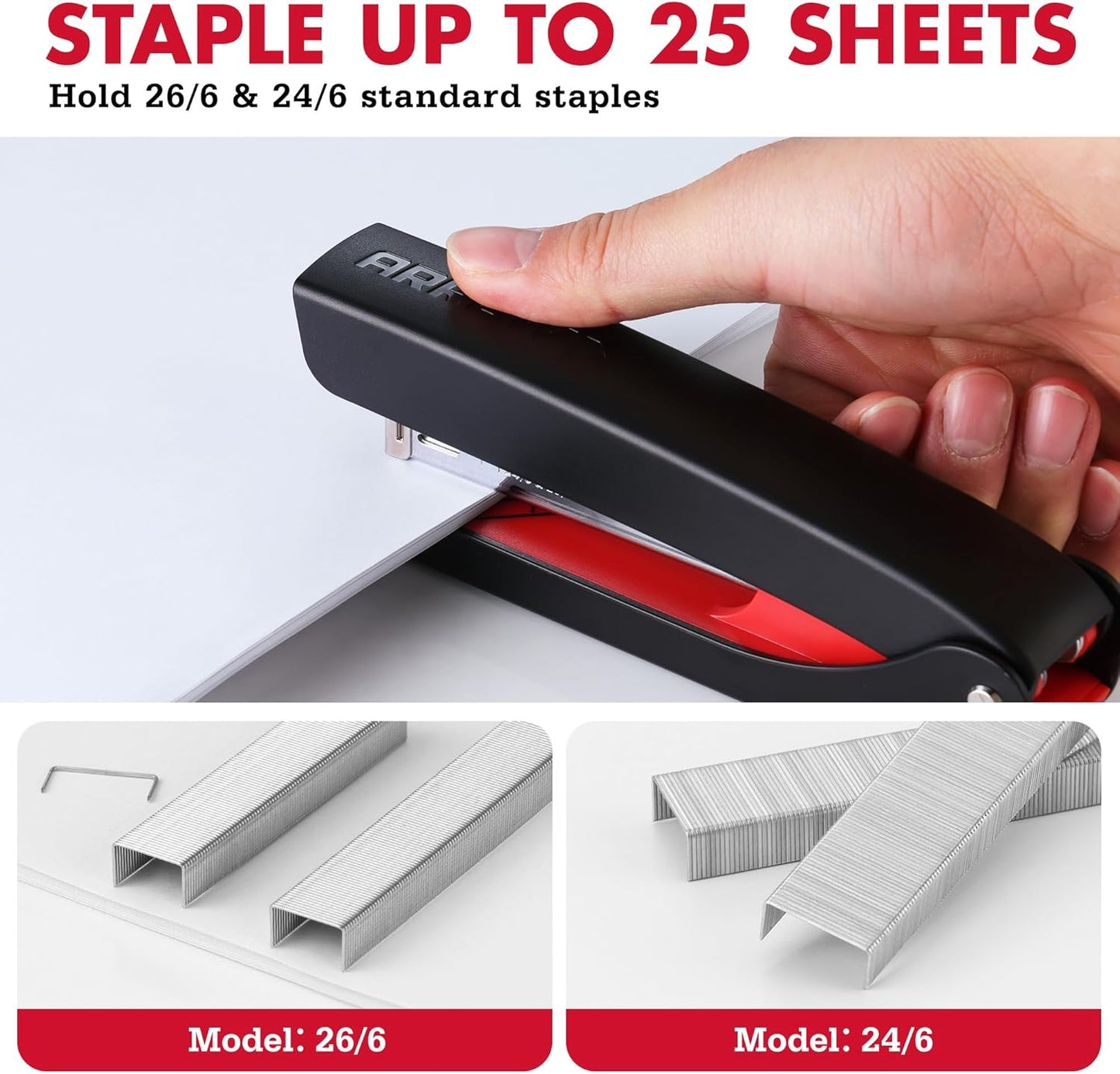 Arrow Full-Strip Stapler - 25 Sheets Capacity with 2520 Count Staples | Built-In Storage & Non-Slip Design