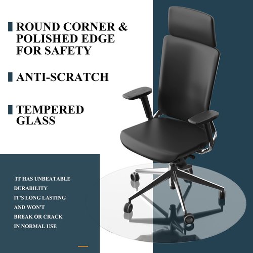 KIAYACI Glass Chair Mat for Carpet or Hard Floor Tempered Glass Glass Table Top Table Mat Round 36", 1/4 inch Thick, Transparent