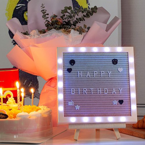 LED Gradient Felt Letter Board Sign with Stand & 470 Letters - 10in × 10in First Day of School Changeable Message Board for Classroom Decor Birthday Gifts Wedding Party