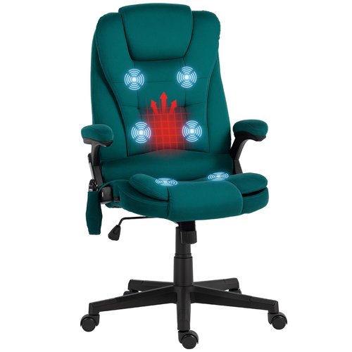 HOMCOM 6 Point Vibrating Massage Office Chair with Heat, Velvet High Back Executive Office Chair with Reclining Backrest, Padded Armrests and Remote, Dark Green