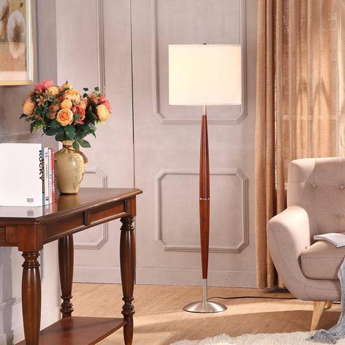 Brightech Lucas LED Floor Lamp, Modern Light for Living Rooms & Offices, Great Living Room Décor with Drum Shade & Handsome Wood Finish, Bohemian Standing Lamp for Bedroom Reading