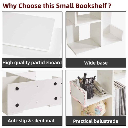 Aibiju Small White Desk Organizer, 2 Tier Tree Cactus Bookshelf, Desktop Organizer Wood, Small Plant Shelf White YD-DSR002W