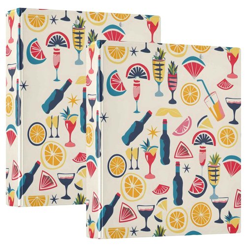 3 Ring Binders Fun Cute Beach Bar Icons 1.5in Binder Round Rings Holds 200 Sheets with Interior Clear Pockets Clipboard for Office School Work,2 Pack