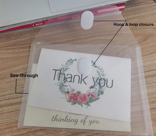 YESSART 5x7 Small Plastic Envelopes Hook Loop Closure Receipt Storage Holder 60 Pack