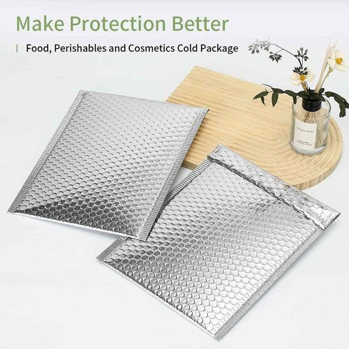 QIQIDAI Thermal Bubble Mailer 8 x 11 Inch, Self Seal Cool Bubble Mailers 25 Pack,Insulated Bubble Mailers for Cold Shipping,Foil Mailing Envelopes,Silver Insulated Shipping Bags for Food,Cosmetics