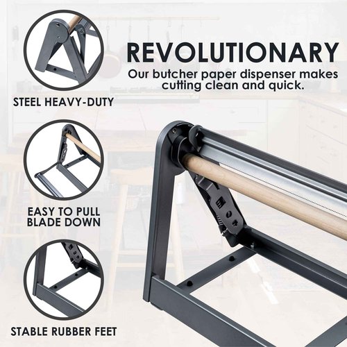 West Palm Brands Paper Roll Cutter, Holder & Dispenser for Butcher Freezer Craft Paper Rolls 24", Great Butcher, Wrapping, Crafting Paper or Vinyl Roll Holder - Free Standing or Wall Mounted