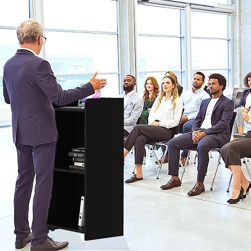 aboxoo Podium Stand - Portable Podium Stand with 4 Rolling Wheels, Pulpits for Churches with Adjustable Shelf, Hostess Stand, Mobile Teacher lecterns & podiums for Church, Classroom, Office (Black)