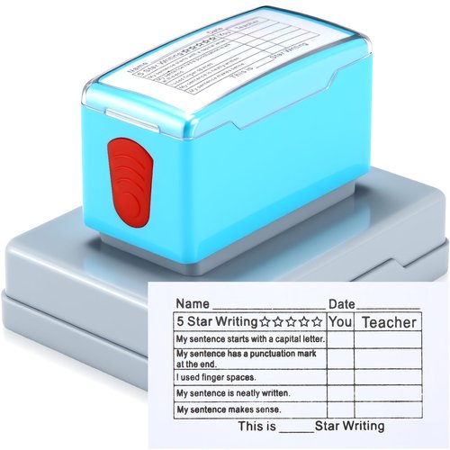 Sayglossy Teacher Stamp for Classroom 5 Stars Writing Grid Stamp Self Inking for Teacher Homework Grading Feedback Back to School Elementary Students School Supplies Gifts, 2 x 1 inches