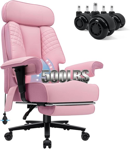 HOFFREE Big & Tall Office Chair - 500lbs Capacity Executive Desk Chair with Adjustable Lumbar Support | Pink PU Leather