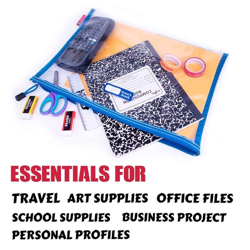 Rough Enough Plastic File Folder Clear Zipper Pouch Bags Document Holder Bag for Organizing A4 Paper Letter Office Teacher Art Supplies Storage