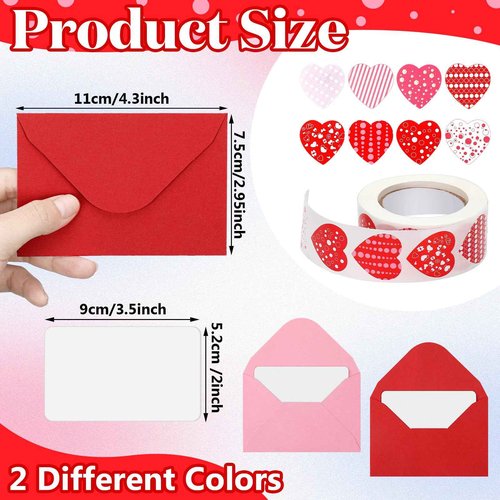 400 Set Mini Patriotic Greeting Cards with Envelopes Stickers July 4th Memorial Day Red White Blue Small Greeting Cards Bulk Blank Note for Independence Veterans Day Supplies(Red,pink)