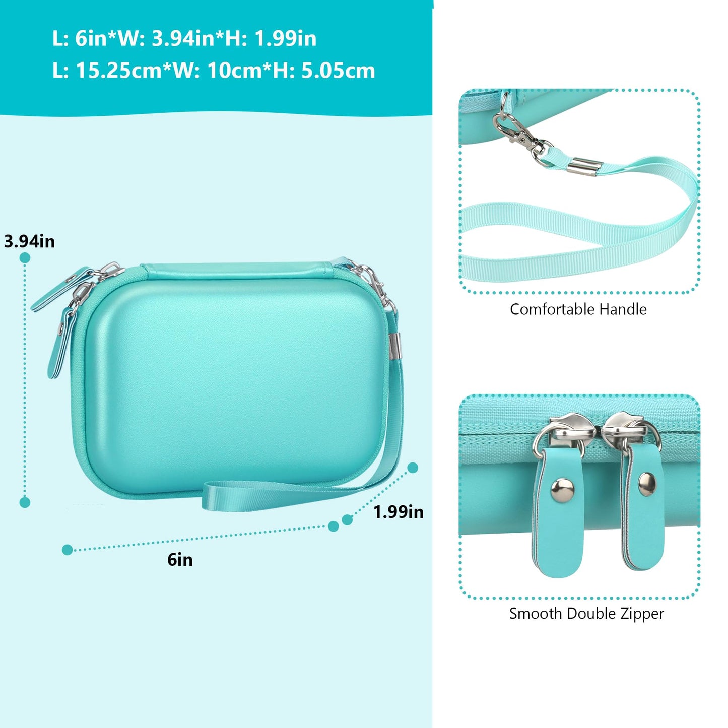 Supmay Hard Carrying Case for Kodak Step Instant Smartphone Photo Printer - Portable Mini Color Wireless Mobile Printer, Zipper Mesh Pocket for USB Cable, Photo Paper, Green