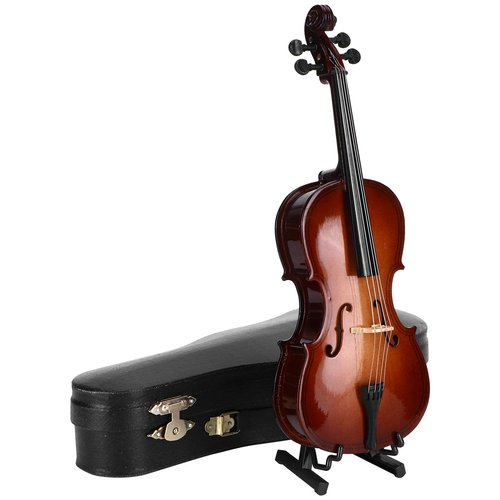 Wnvivi Miniature Wooden Cello Model,Mini Wood Cello Ornament with Display Stand and Cello Box,Musical Instrument Model Decoration