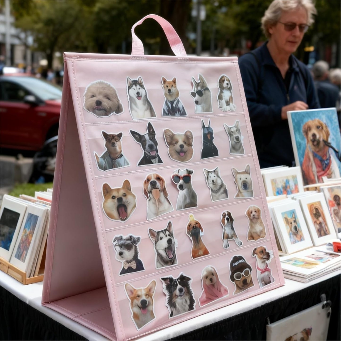 Skiennix Double-Sided Sticker Display Stand - Portable 4" Card Organizer for Events | 17"x13" Pink
