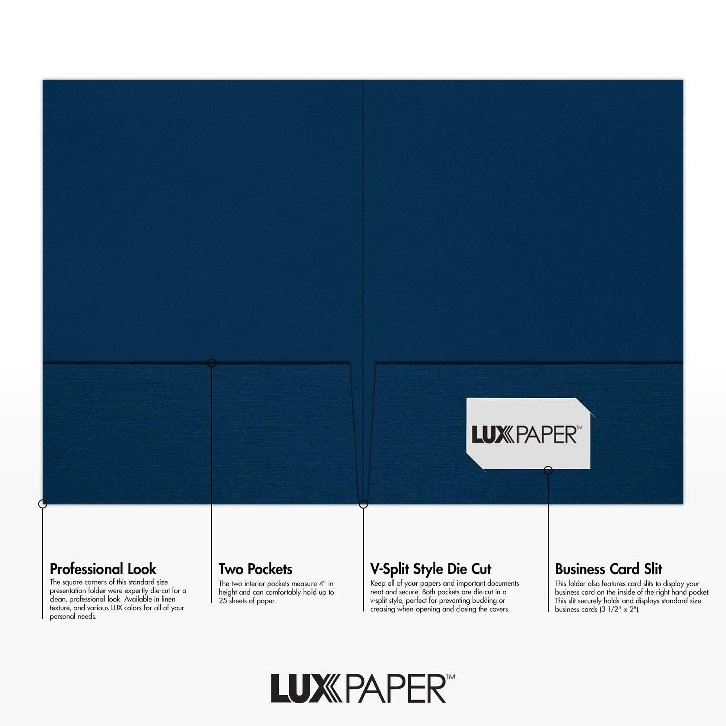 LUXPaper 9" x 12" Presentation Folders | Two Pocket | Nautical Blue Linen | 100lb. Cover | 10 Qty