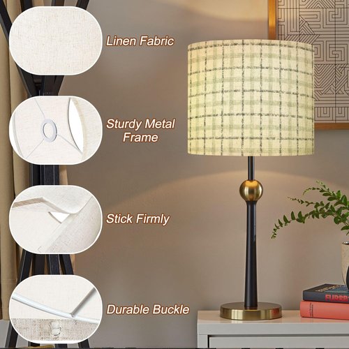 Lampshades Sage Green Lamp Shades Boho 1 Pack watercolor sage green brush stroke striped gingham pliad Light Shade for Table Lamps Floor Lamps Drum Lamp Shades Lampshade Replacement
