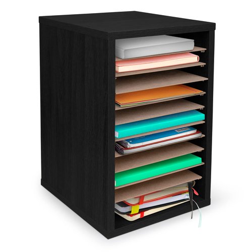 AdirOffice Classroom Mailbox - 11 Compartment Wooden Mail Organizer, Construction Paper Storage, Vertical Desktop Sorter with Slots, Mailboxes With Removable Shelves (11 Slot, Black)